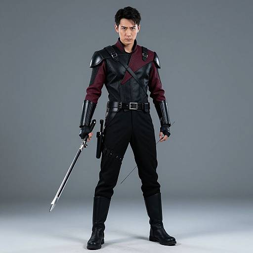 Serious Man in Black Maroon Costume