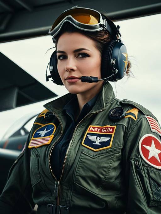 Woman in Aviation Pilot Costume with Headset