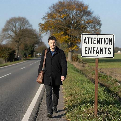 Man Strolling on a Scenic Rural Road