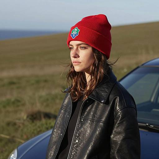 Chic Young Woman on Grassy Hill