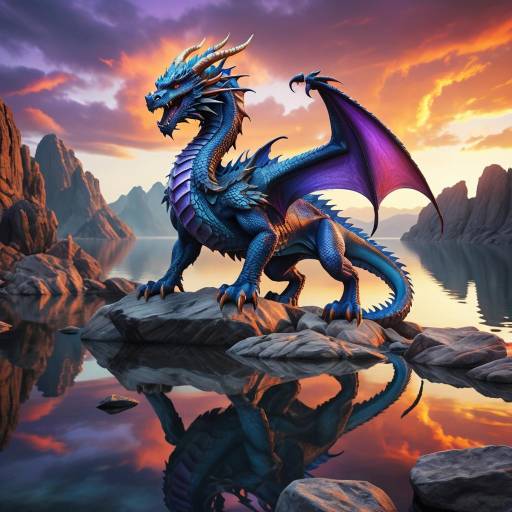 Majestic Blue Dragon at Sunset