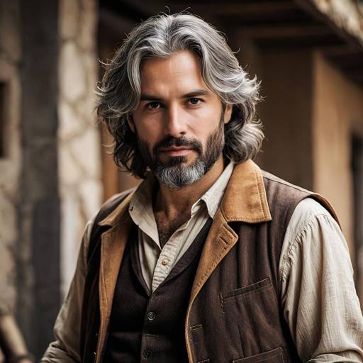 Man in Rustic Vintage Outfit with Gray Hair