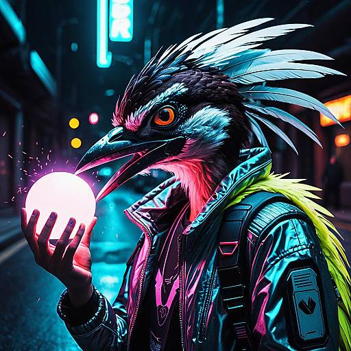 Cyberpunk Road Runner Character with Neon Energy Orb