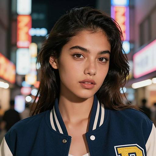 Retro Varsity Portrait in Neon Tokyo