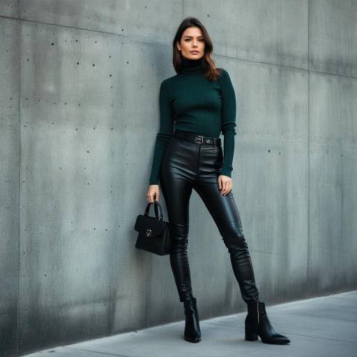 Stylish woman in leather pants with handbag