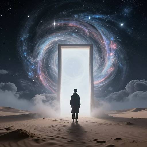 Solitary Figure Before Otherworldly Portal