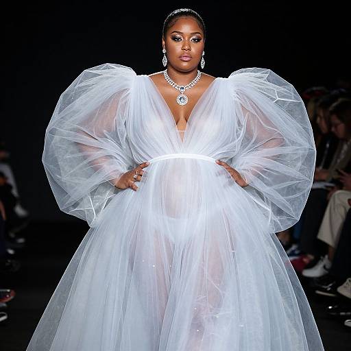 Elegant Curvy Model in Ghost Dress