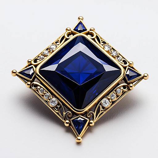 Blue Sapphire and Gold Brooch