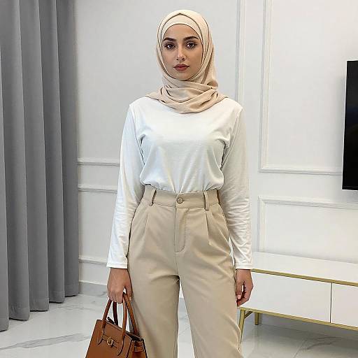 Modern Young Woman in Beige Hijab