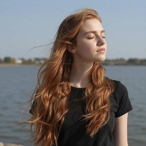 Serene Young Woman by Calm Waters