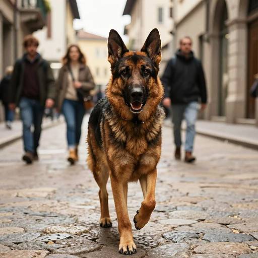 German Shepherd Running in Milan Alleys