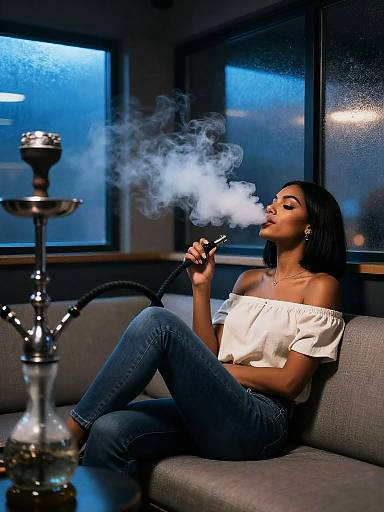 Cinematic Shisha Lounge Portrait in Blue