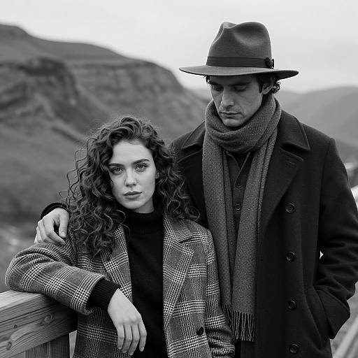 Black and White Portrait of Couple Outdoors