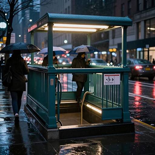 Rainy Night Subway Entrance Scene