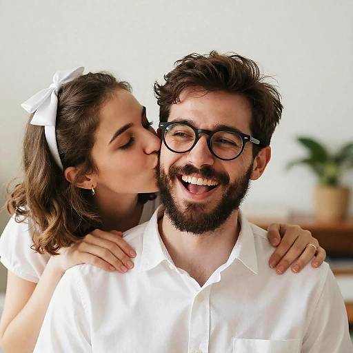 Bright Candid Couple Cheek Kiss