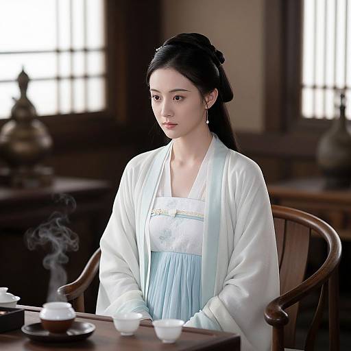 Elegant Chinese Woman in Tea House