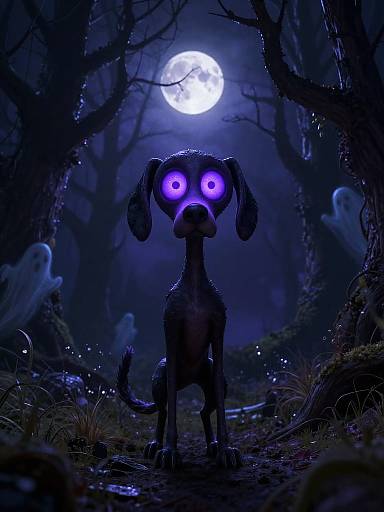 Spooky Stylized Dog in Eerie Forest
