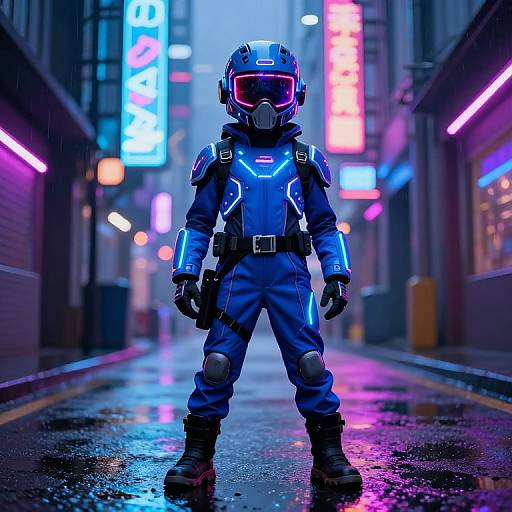 Futuristic Cyberpunk Boy in Neon Alley