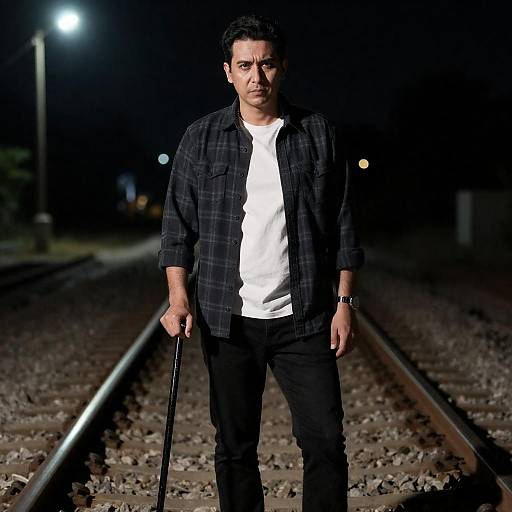 Dramatic Night Portrait on Railway Track