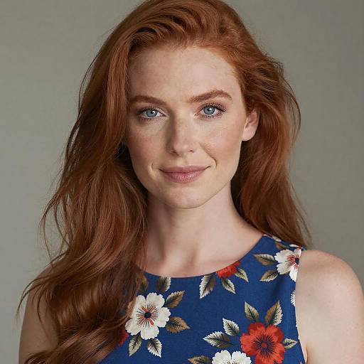 Portrait of a Woman with Red Hair in Floral Dress