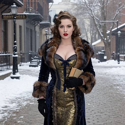 Elegant 1930s Winter Courtyard Woman