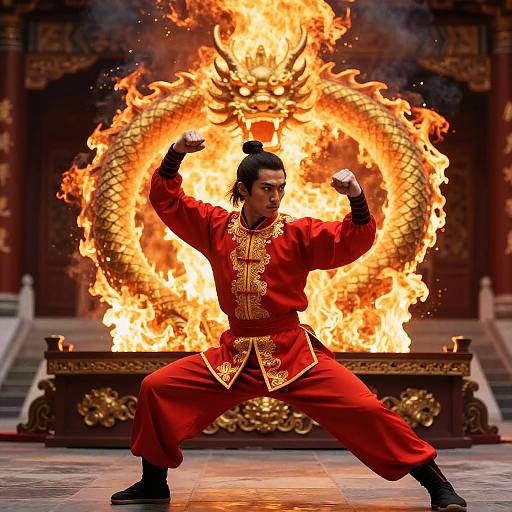 Martial Artist with Dragon Fire Backdrop