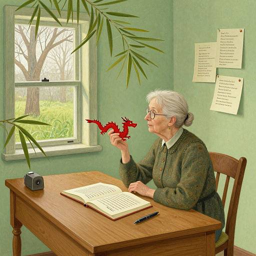 Serene Poet with Red Dragon Muse