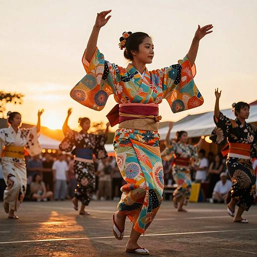 Ryukyu Dancer in Vibrant Kimono