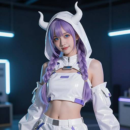 Futuristic Woman with Purple Twin Braids