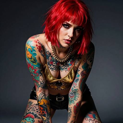 Vibrant Red-Haired Tattooed Portrait
