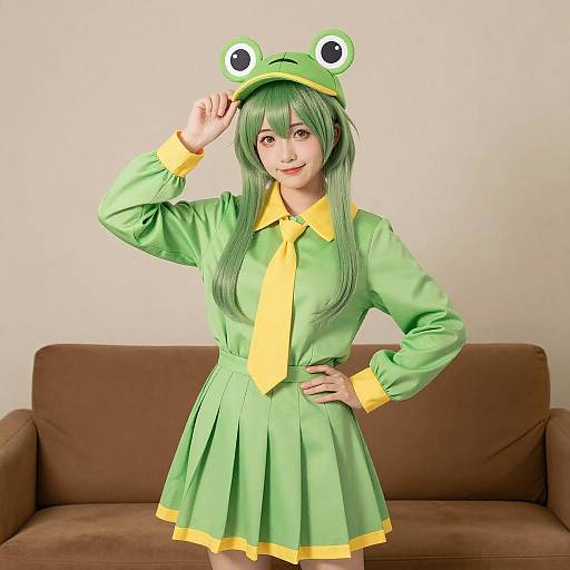 Woman in Green Frog Cosplay Outfit