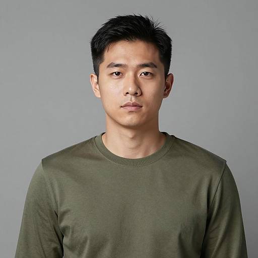 Portrait of Asian Man in Olive Green Shirt