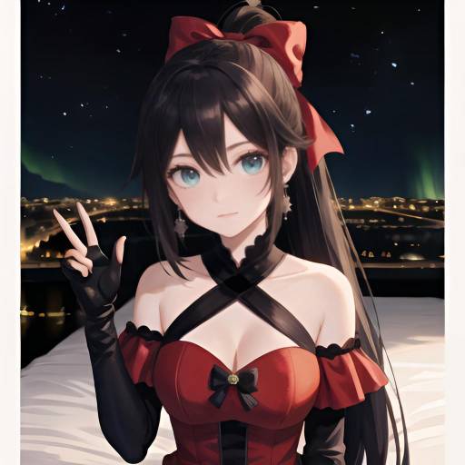 Anime Girl with Blue Eyes and Fireworks