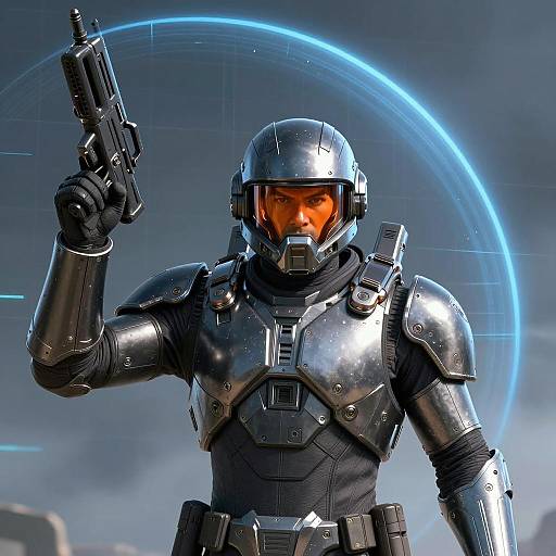 Futuristic Soldier in Metallic Armor