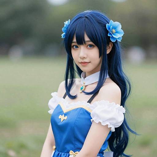 Woman in Blue Dress Game Cosplay