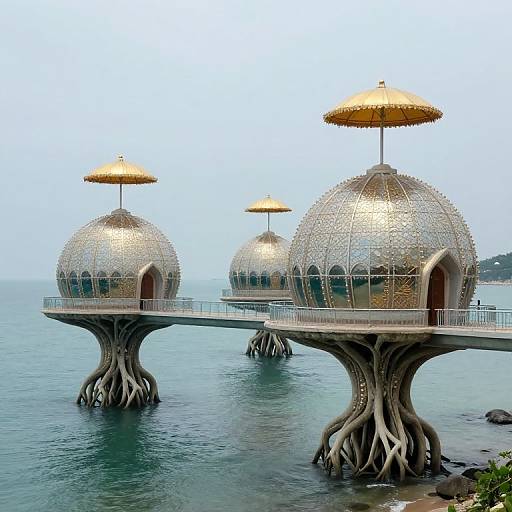 Floating Domes Over Tranquil Sea