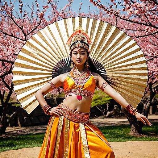 Vibrant Fantasy Fan Dance Costume Art