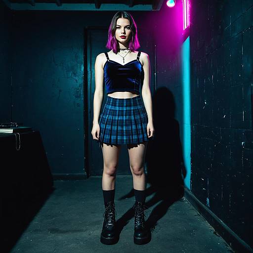 Alt Fashion Portrait with Neon Lighting