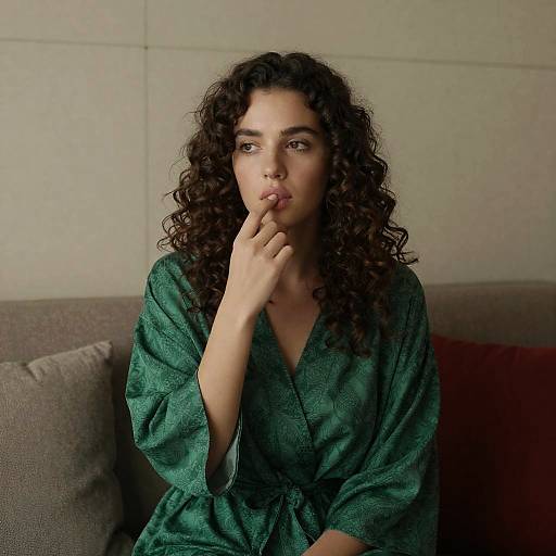 Contemplative Woman in Cozy Setting