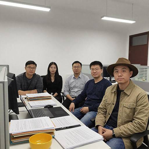 Asian Office Team in Cubicle Portrait