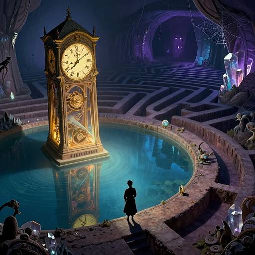 Surreal Timepiece Landscape with Victorian Figure