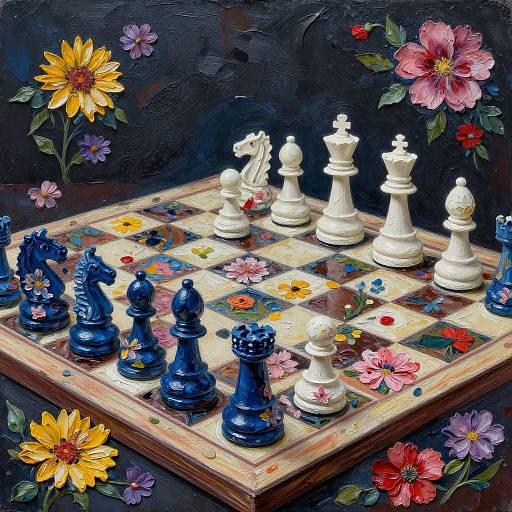 Hyper-Realistic Floral Impasto Chessboard