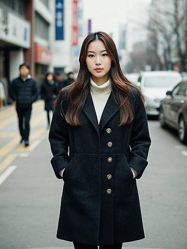Photoreal Korean Woman in Black Coat