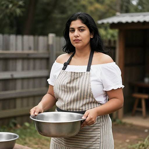 Woman in Rustic Forest Setting with Basin