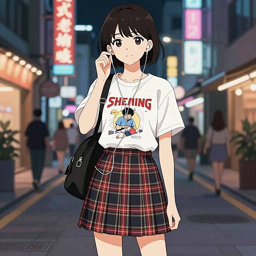 Teen Girl in Neon Manga City