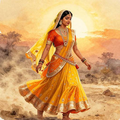 Vibrant Indian Woman in Watercolor