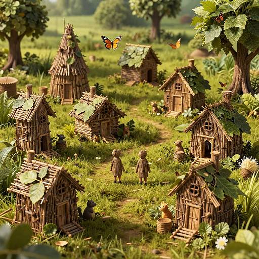 Miniature Liliputian Village in Meadow