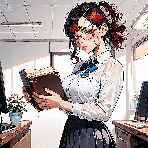 Embarrassed Office Woman in Skirt