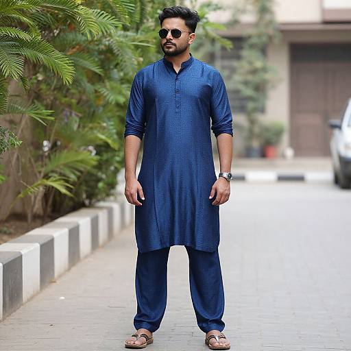 Man in Blue Kurta Pajama