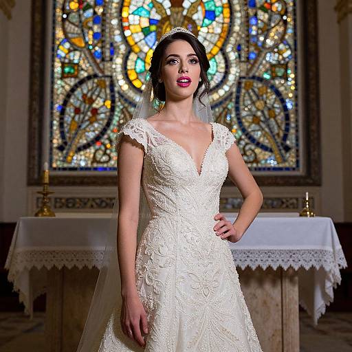 Elegant Bride by Mosaic Altar